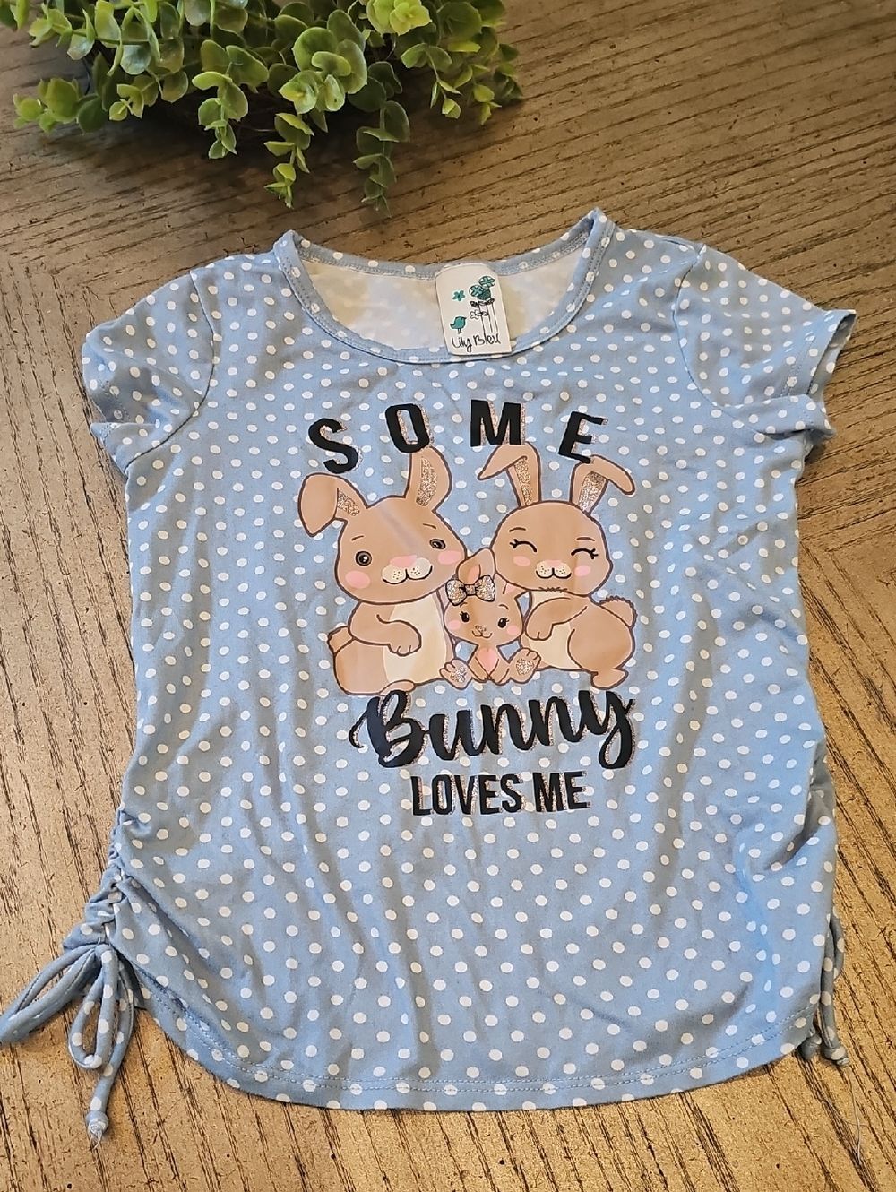 Blue Polka Dot 'Some Bunny Loves Me' Girls Shirt Size 6